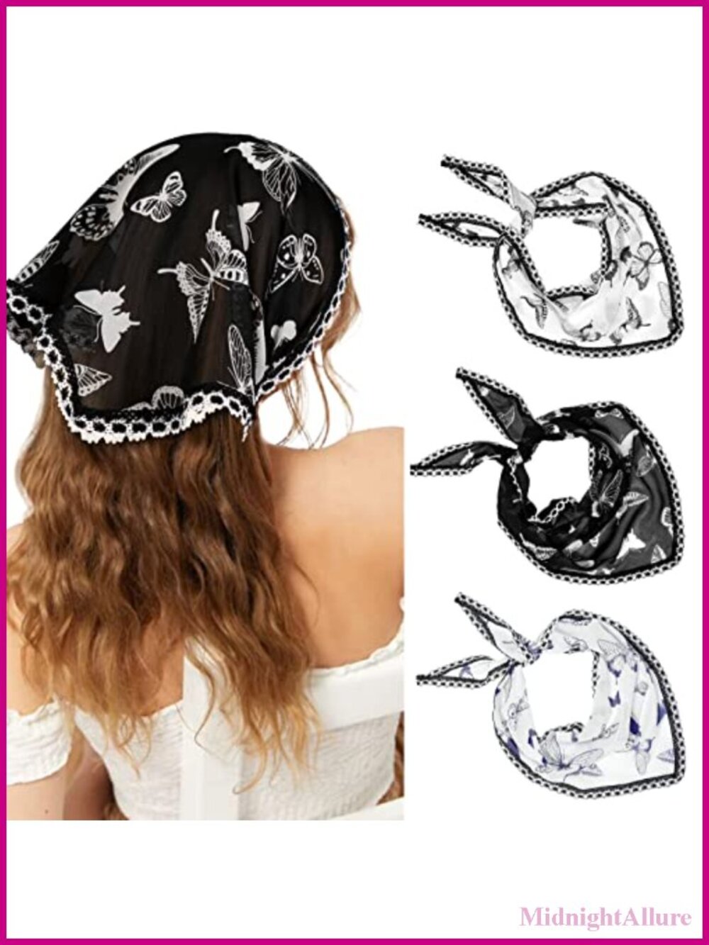 Chiffon Floral Head Scarf Set Lace Edging Bandana Hair Accessories